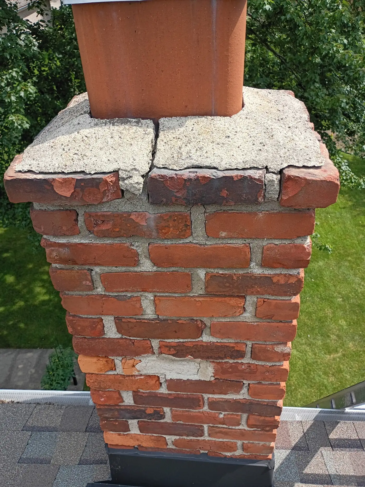 Crumbling mortar caught before it leaked